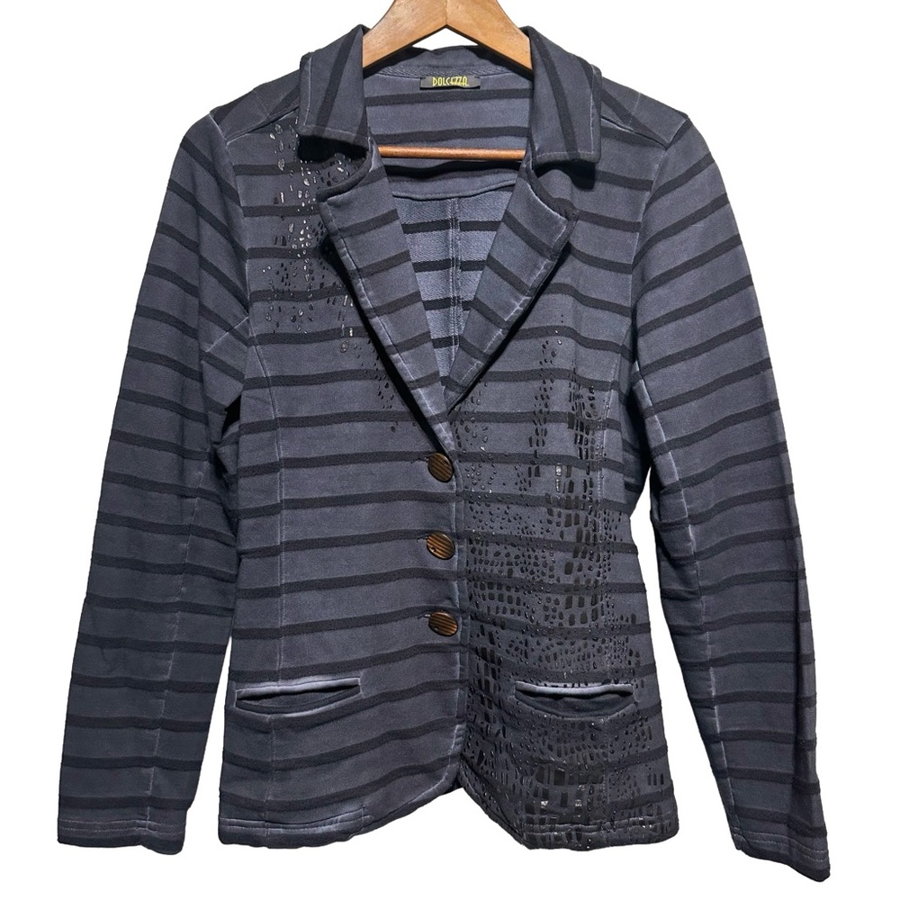 DOLCEZZA Charcoal Striped Textured Stretch Knit Blazer Jacket Size S